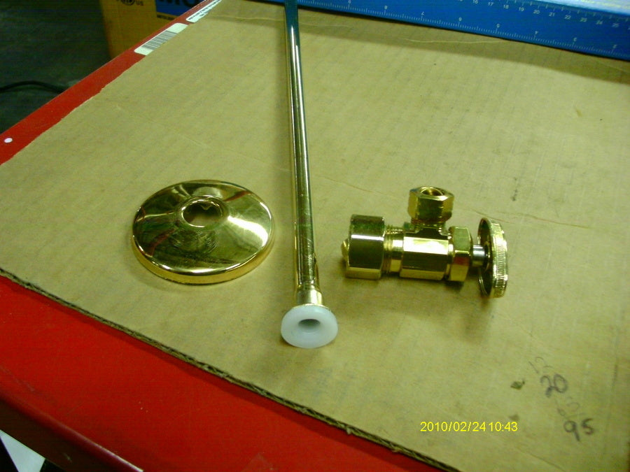 POLISHED BRASS TOILET INSTALLATION KIT INLET: 1/2" COMPRESSION, OUTLET: 3/8" COMPRESSION ANGLE STOP VALVE