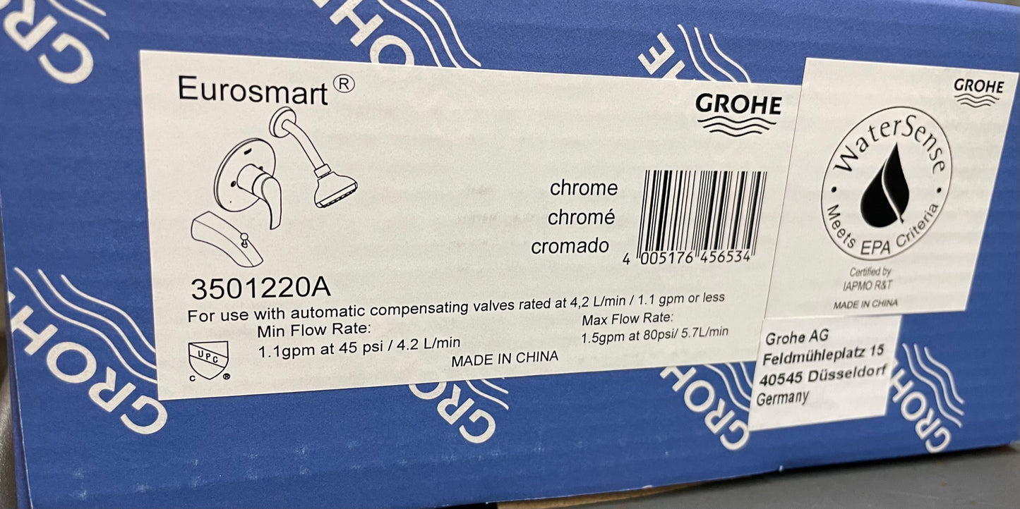 "EUROSMART" CHROME PRESSURE BALANCE TUB/SHOWER VALVE COMBO TRIM ONLY,