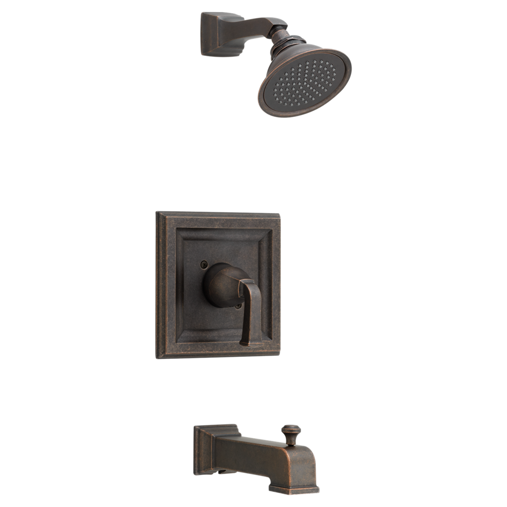 "TOWN SQUARE" OIL RUBBED BRONZE PRESSURE BALANCED BATH AND SHOWER TRIM WITH FLOWISE WATER SAVING 3 FUNCTION SHOWER HEAD, LESS VALVE BODY