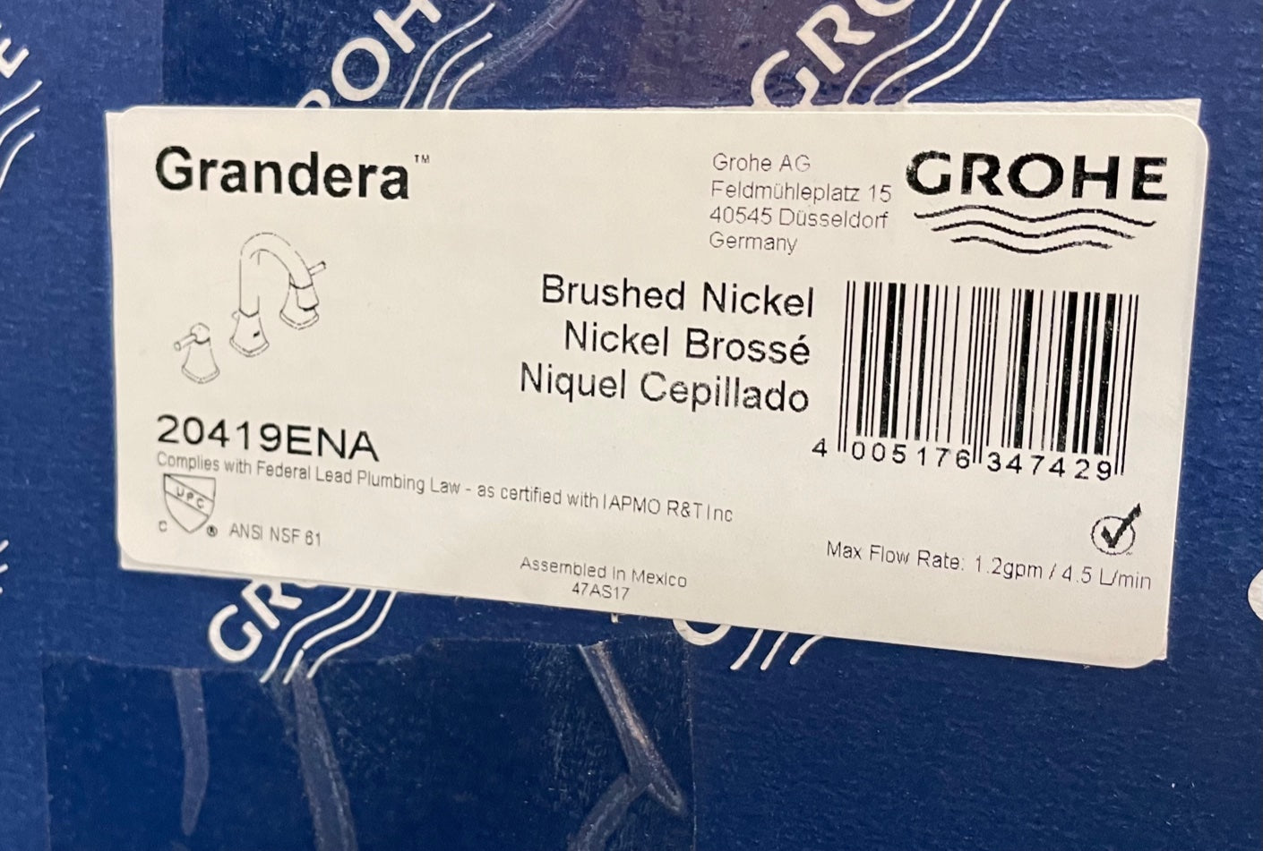 "GRANDERA" 8-inch BRUSHED NICKEL WIDESPREAD 2-HANDLE M-SIZE BATHROOM FAUCET 1.2 GPM