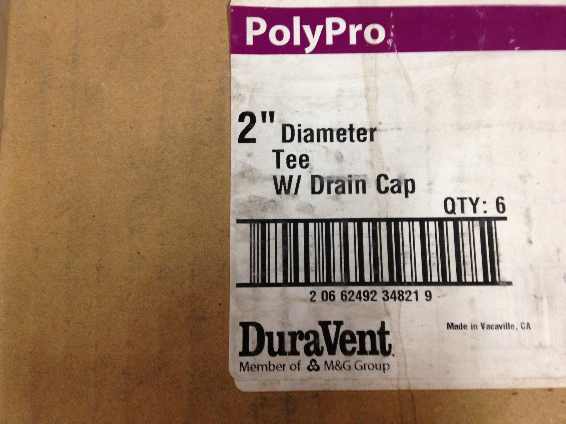 2" DIAMETER TEE W/DRAIN CAP, SOLD AS 6 PER BOX