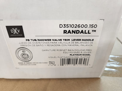 "RANDALL" PLATINUM NICKEL PRESSURE BALANCED TUB/SHOWER VALVE TRIM/W LEVER HANDLE