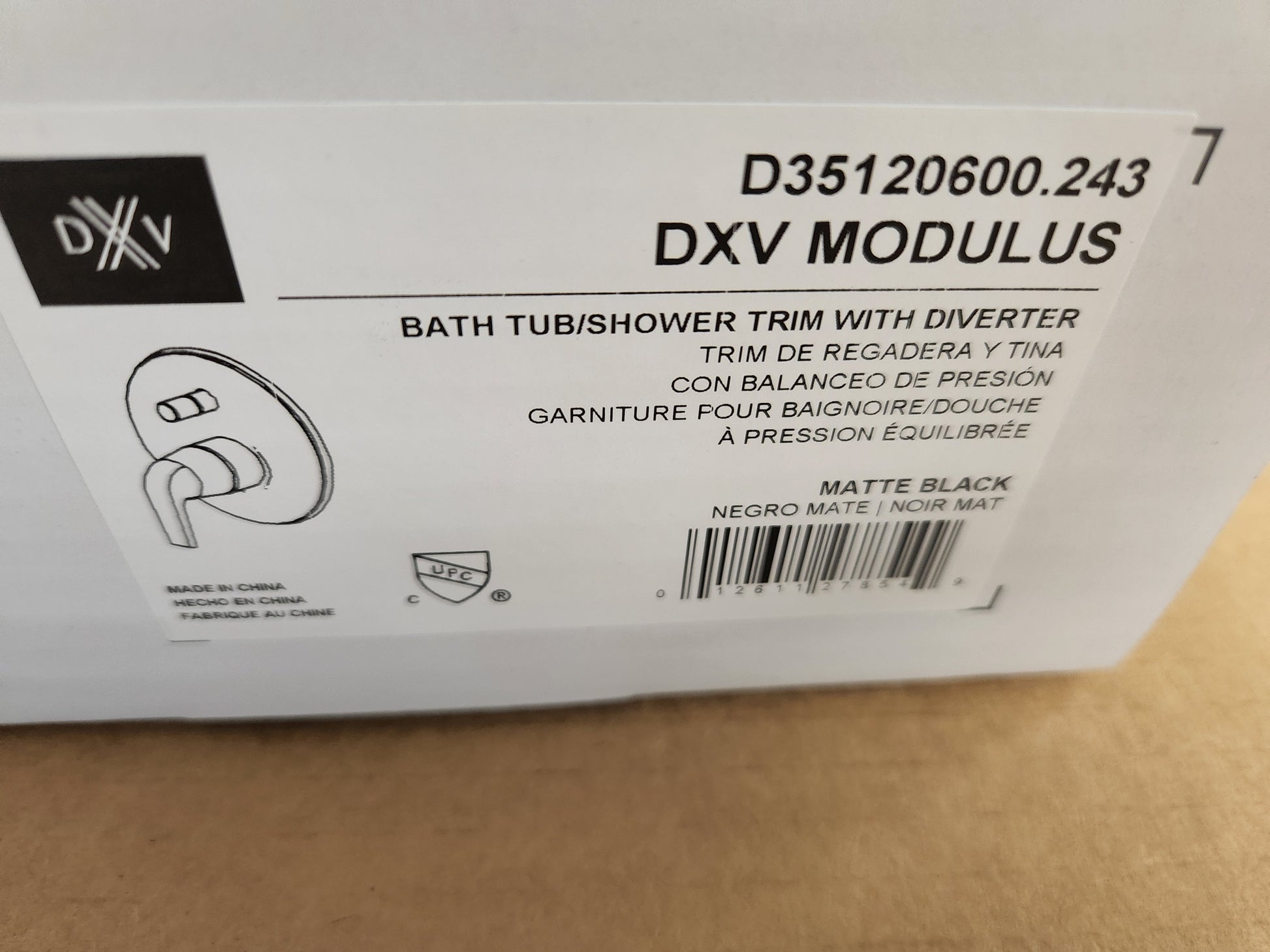 DXV MODULUS MATTE BLACK BATH TUB/SHOWER TRIM WITH DIVERTER