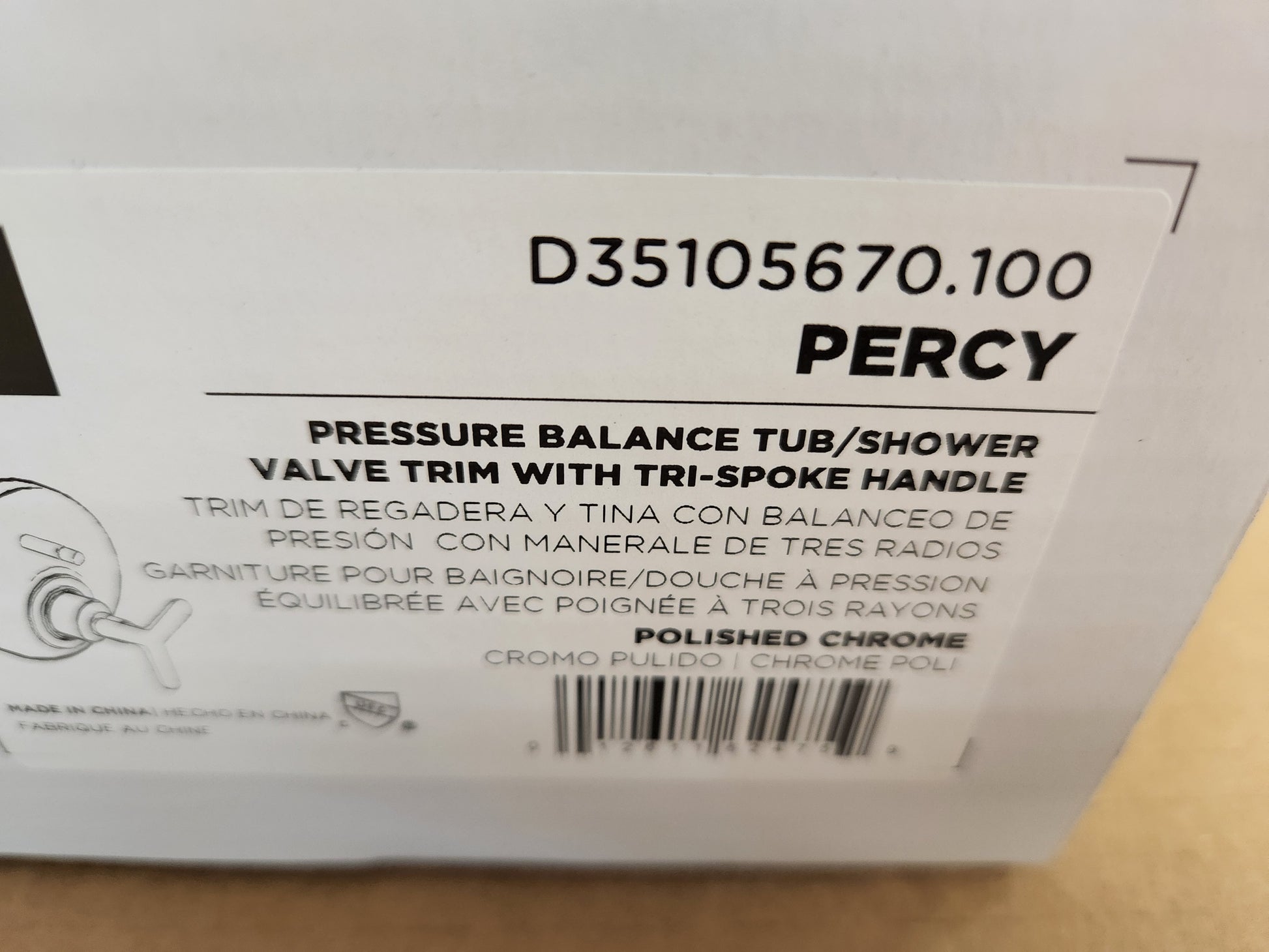 "PERCY" POLISHED CHROME PRESSURE BALANCE TUB/SHOWER VALVE TRIM WITH TRI-SPOKE HANDLE