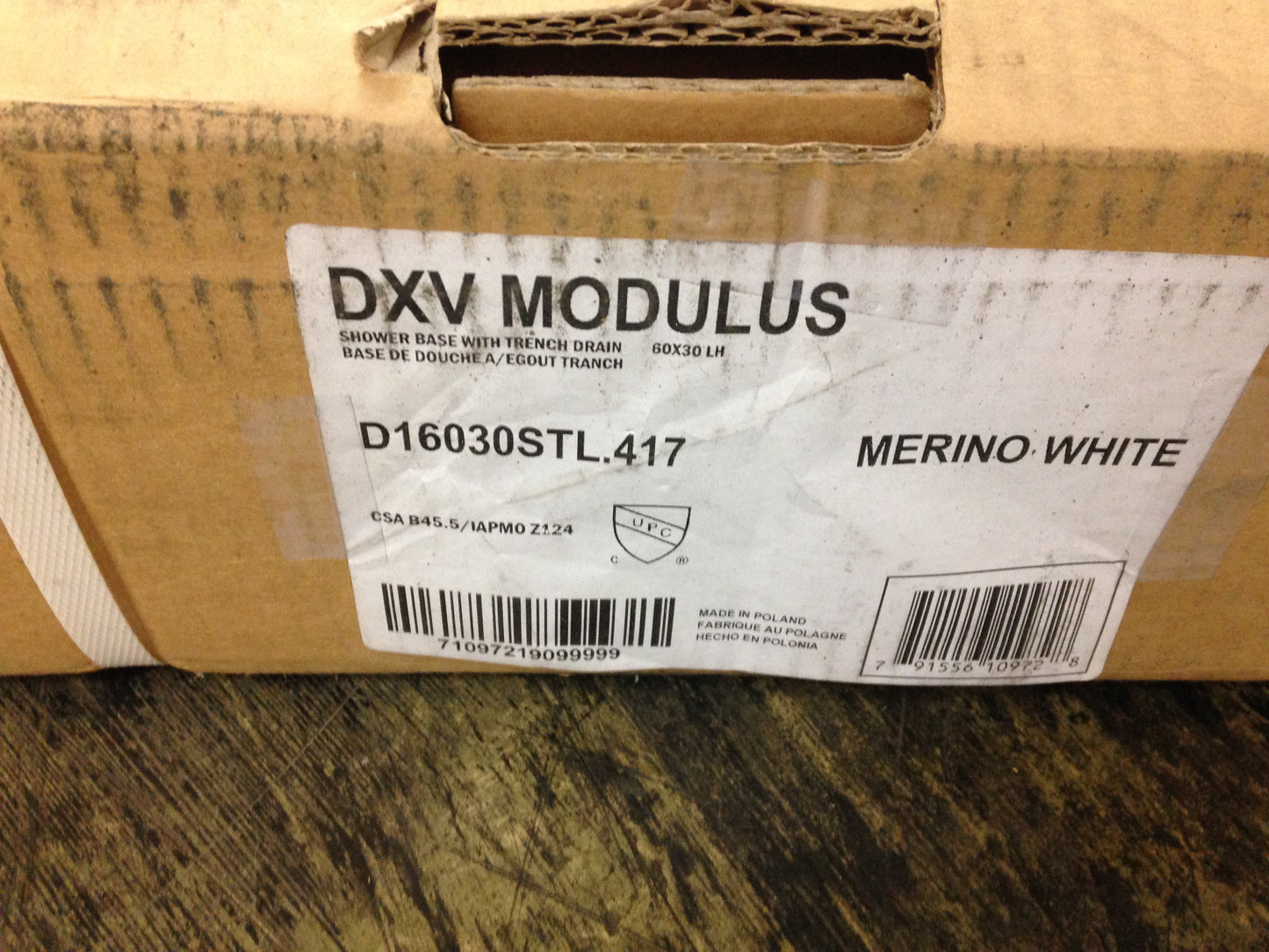 DXV MODULUS SHOWER BASE, 60" X 30", LEFT, MERINO WHITE