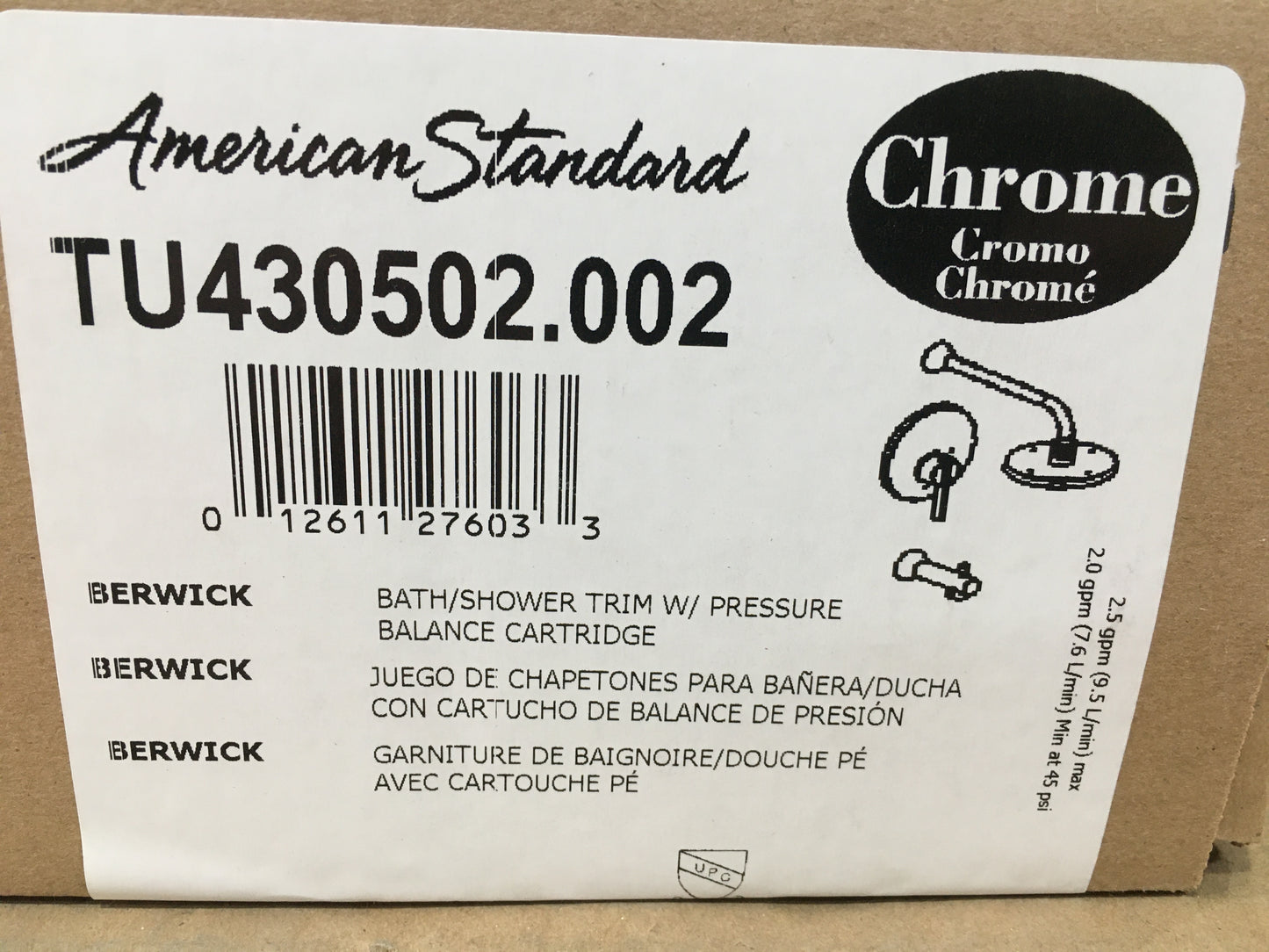 BERWICK TUB AND SHOWER TRIM KIT WITH RAIN SHOWERHEAD, CHROME