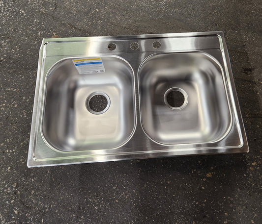 33" X 22" DOUBLE BOWL DROP IN KITCHEN SINK STAINLESS STEEL