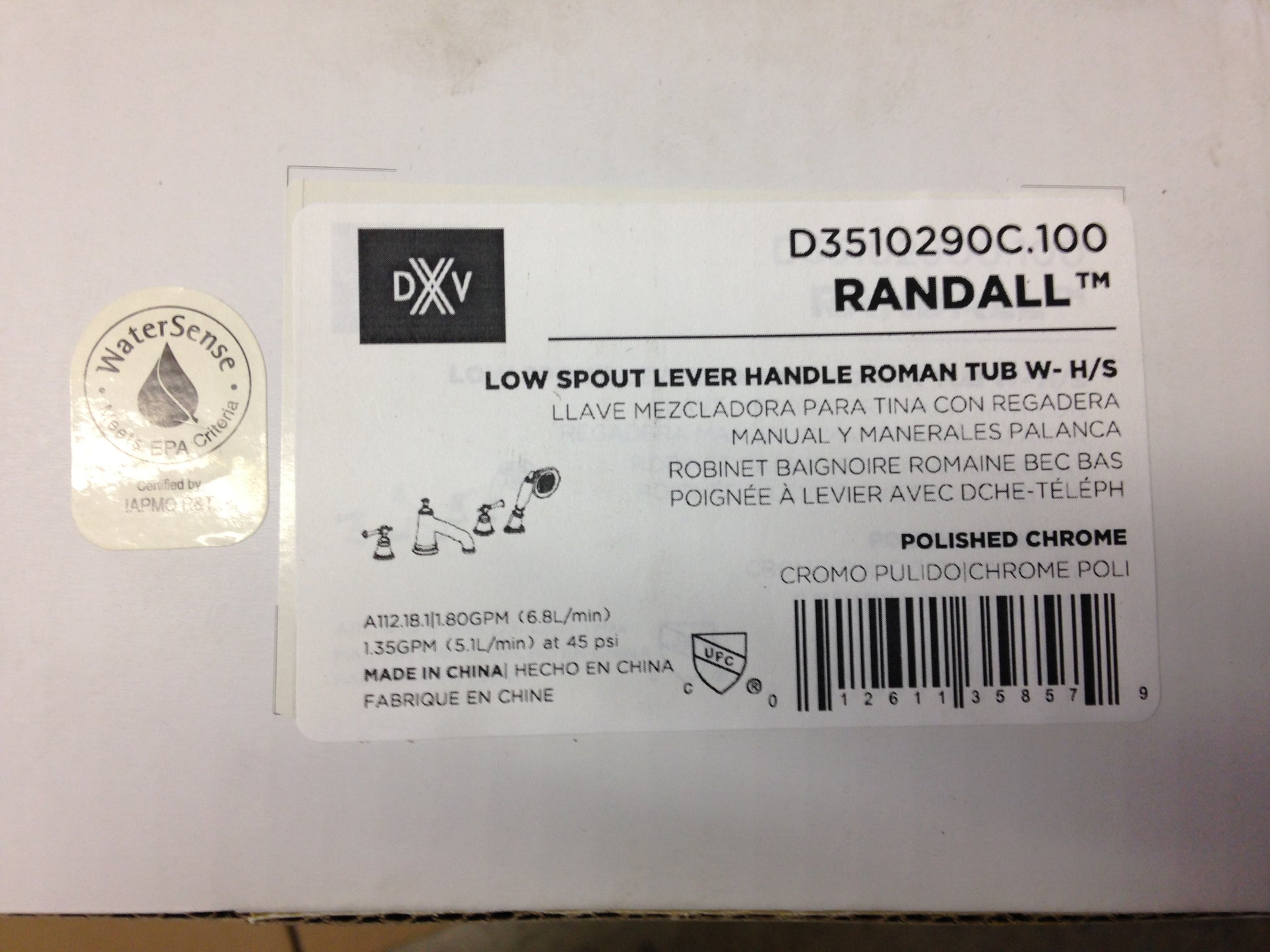 "RANDALL" LOW SPOUT LEVER HANDLE ROMAN TUB W-H/S, POLISHED CHROME