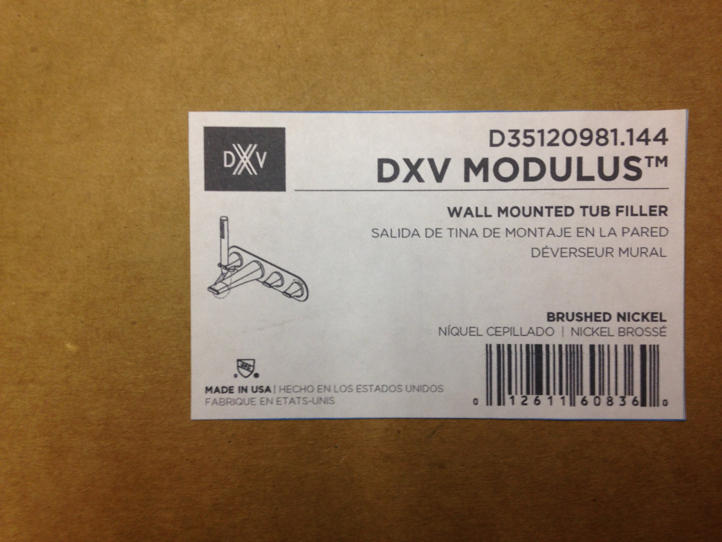 DXV MODULUS WALL MOUNT TUB FILLER, BRUSHED NICKEL