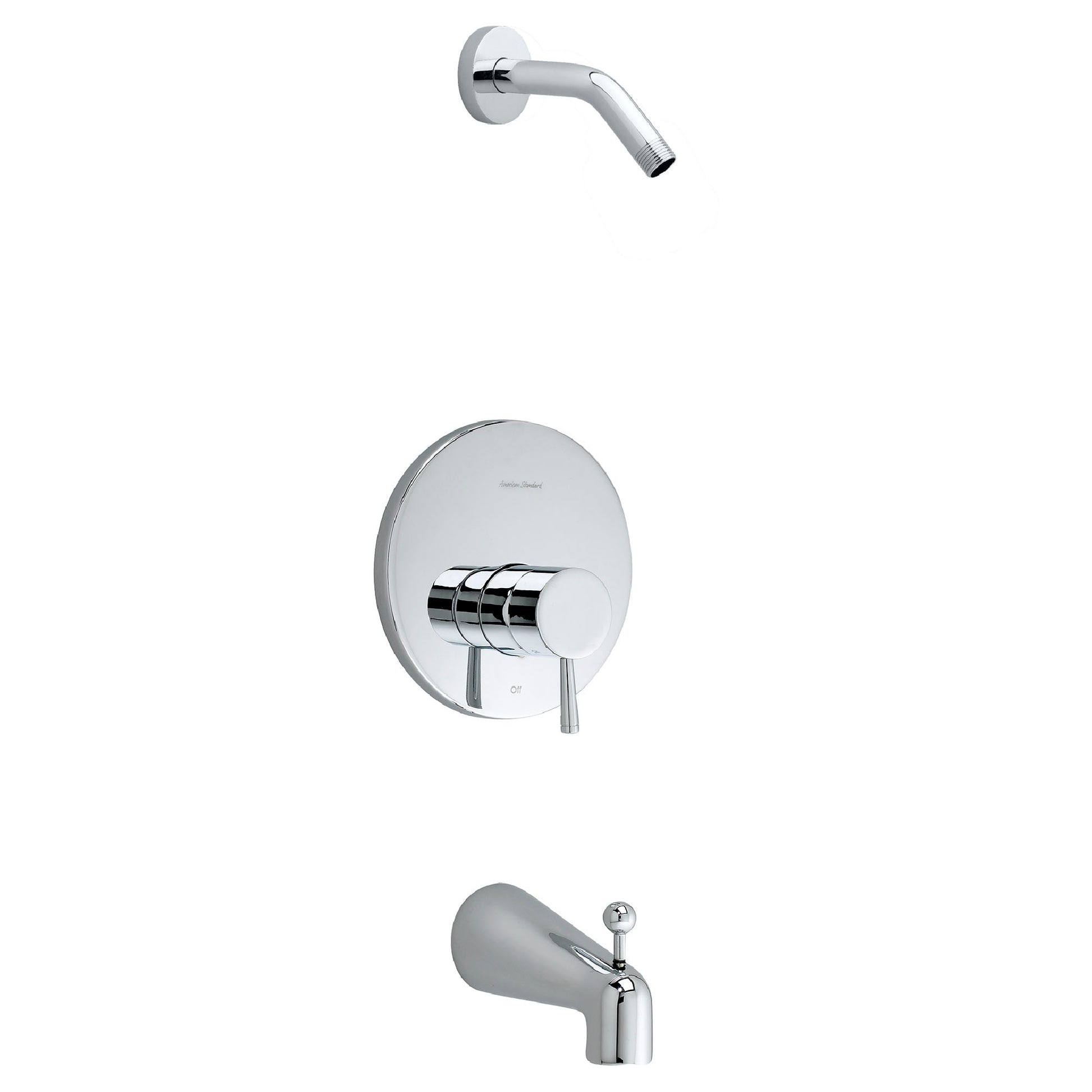 "SERIN" BATH SHOWER TRIM KIT WITH METAL LEVER HANDLE AND IPS DIVERTER TUB SPOUT WITH DECAL RING. LESS VALVE, LESS SHOWERHEAD, CHROME