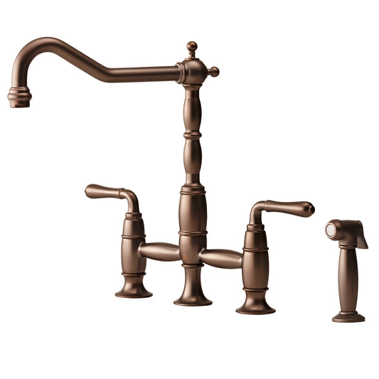 "VICTORIAN" WIDESPREAD KITCHEN FAUCET WITH SIDE SPRAY, CARBON BRONZE
