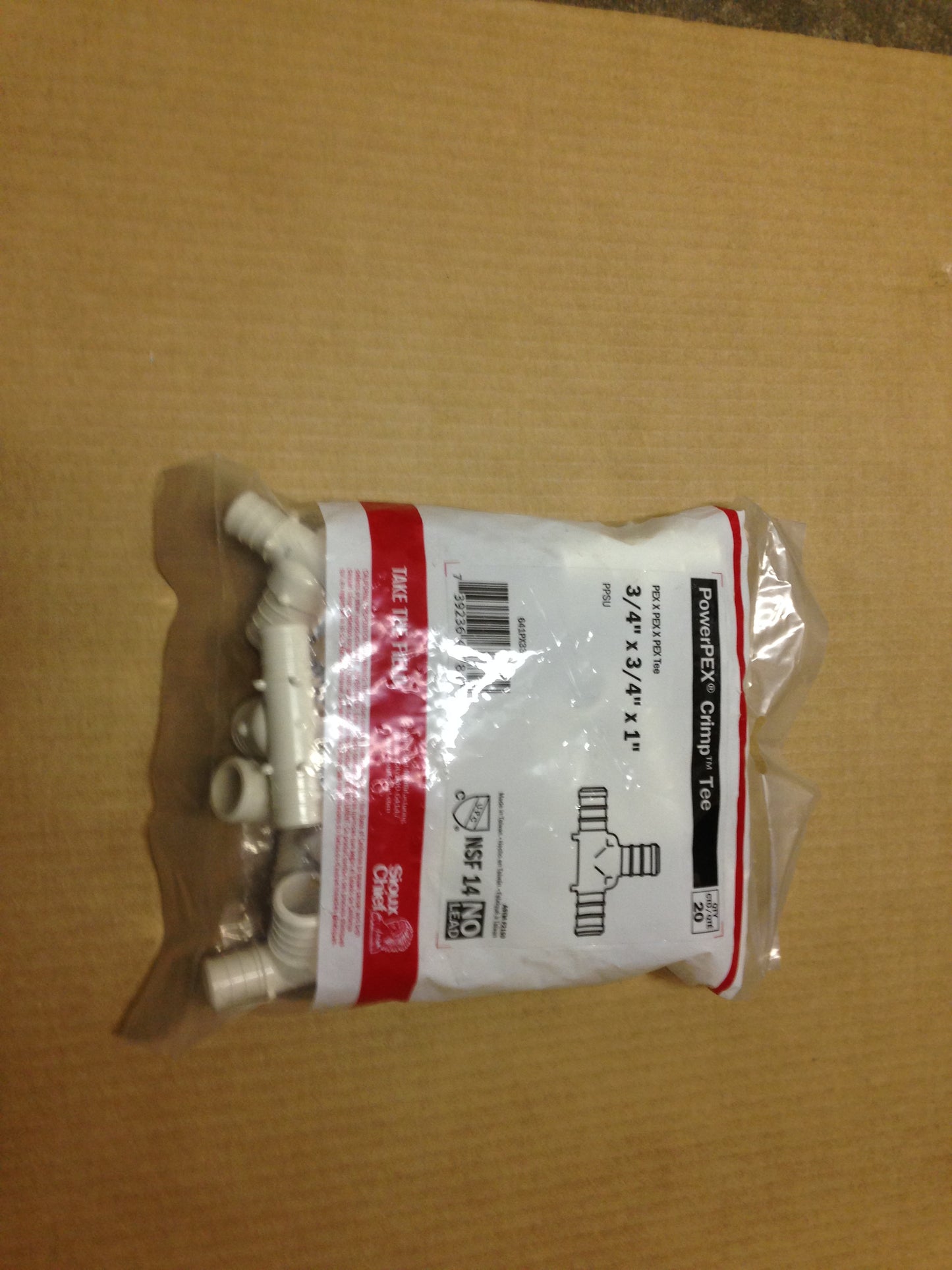 SIOUX CHIEF TEE PEX 3/4 X 3/4 X 1 POLYMER     **SOLD AS 20 PER BAG**