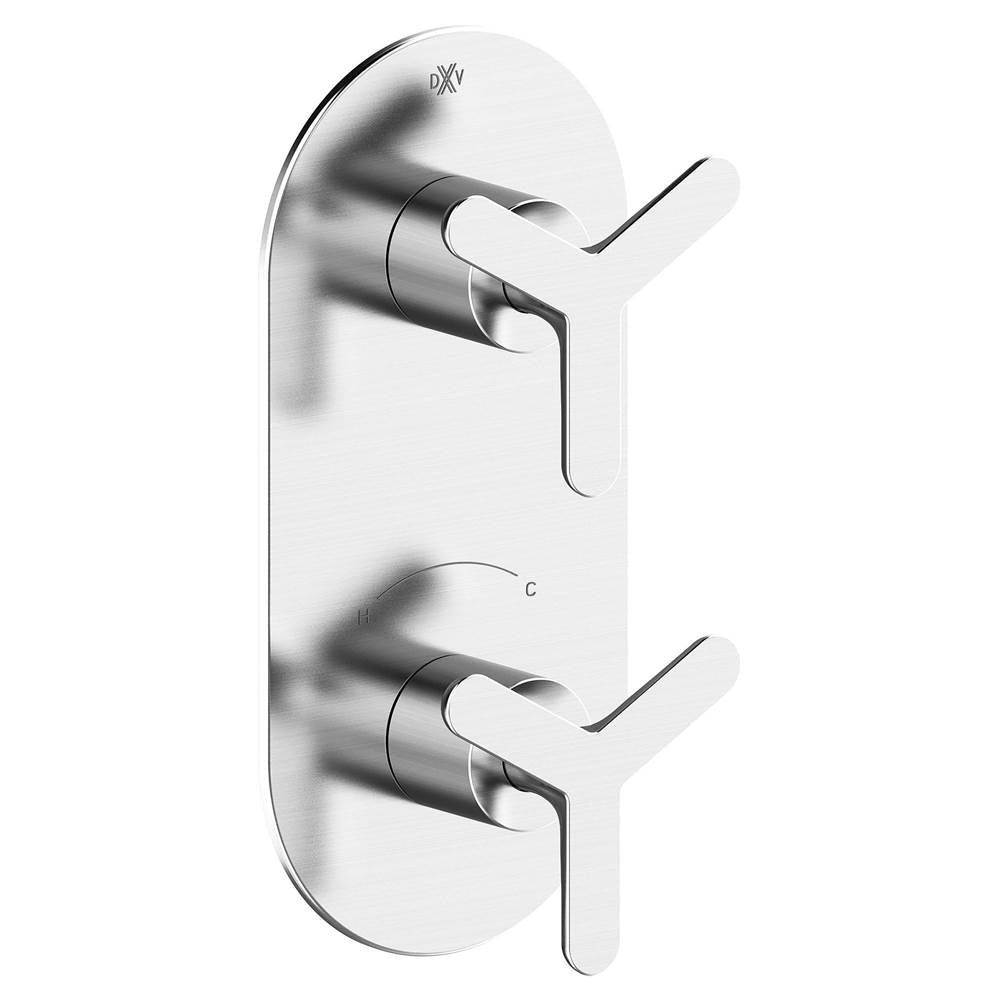 Percy Brushed Nickel 2 Handle Thermostatic Trim With Tri Spoke Handles